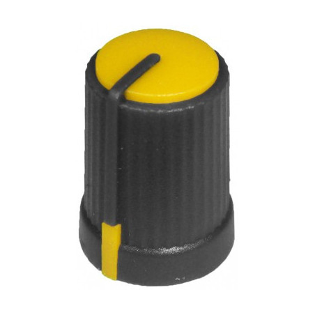 Buton plastic galben pentru ax tesit de 6mm