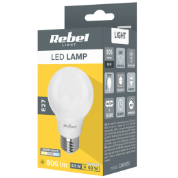Becuri Bec leduri A60 E27 8.5W alb cald 3000K 230V REBEL 6,00 Lei