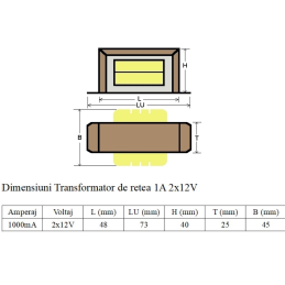 Transformatoare Retea Transformator de retea 1A 2x12V 12W 53,00 Lei